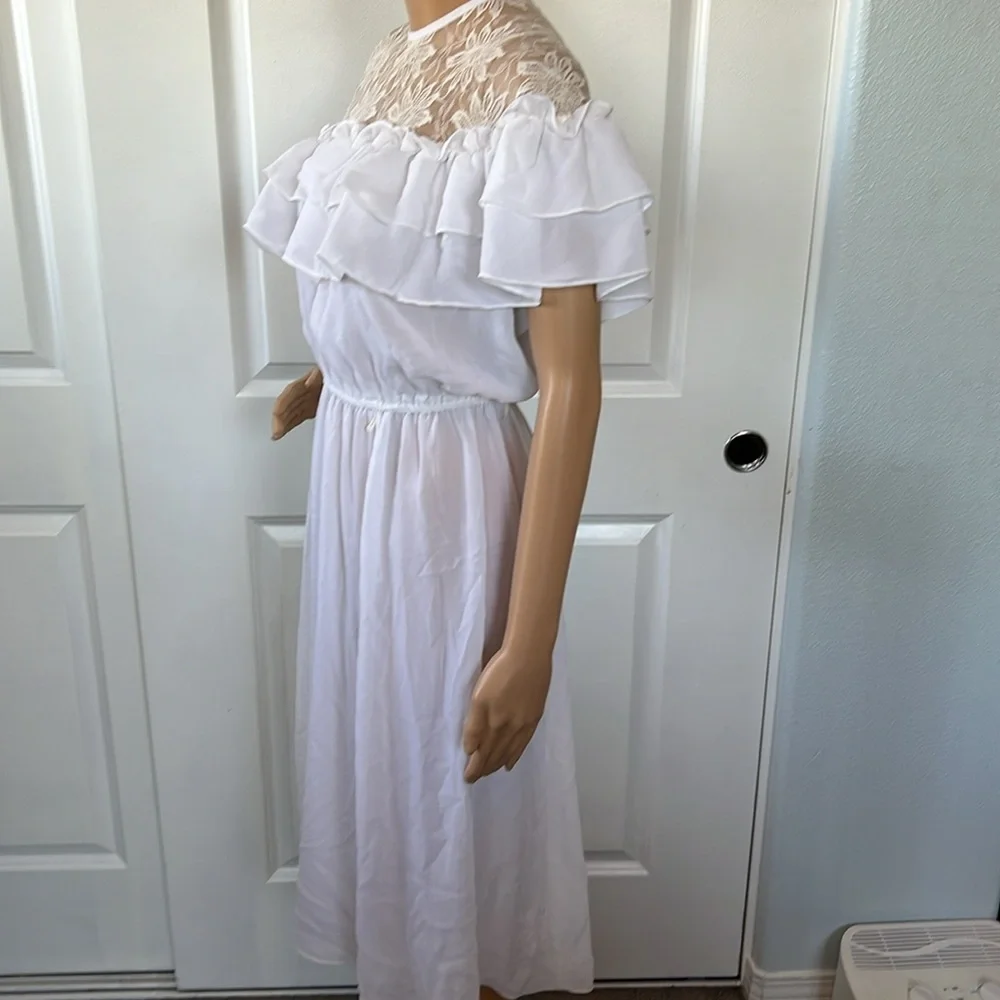 Vtg 60s 70s white lace semi sheer flirty dress by Billie Jack for HER size S - Picture 5 of 8